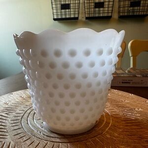 Vintage Fire King Milk Glass Hobnail Glass Vase